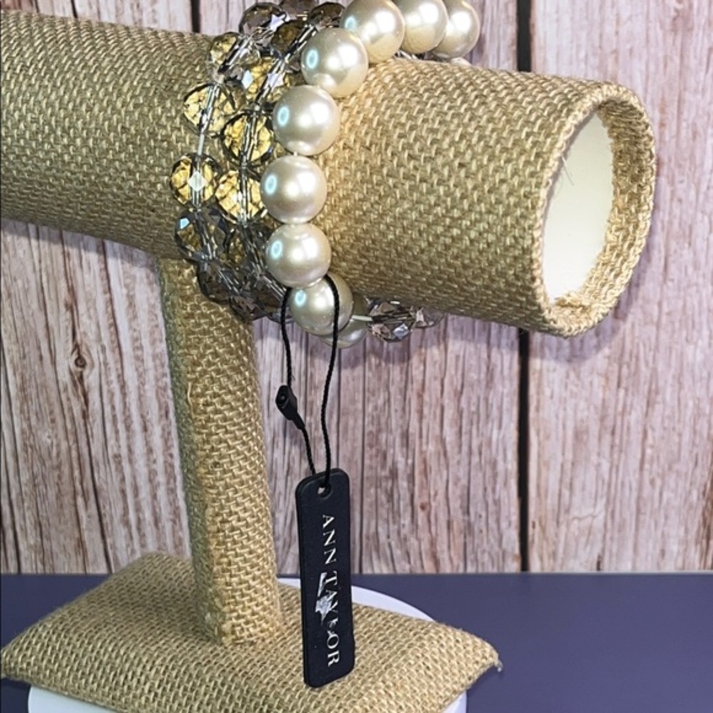 Ann Taylor Elegant Pearl and AB Crystal Bracelet Set NWT